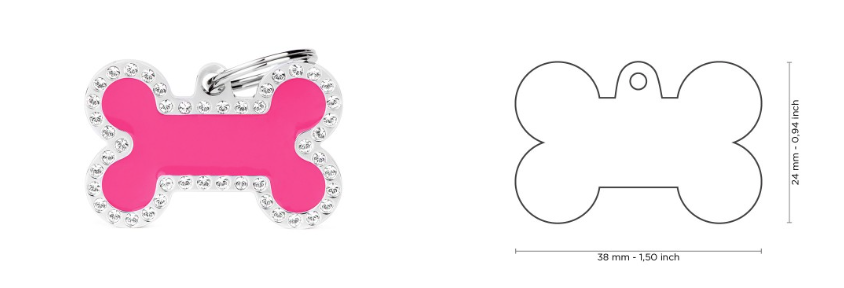 MyFamily Glam Big Fuchsia Bone ID Tag with Rhinestones
