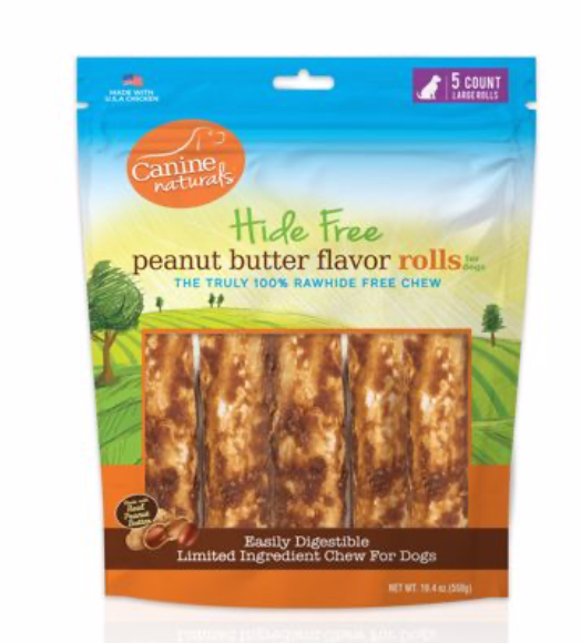 Canine Natural 7" Peanut Butter Roll Hide Free Chew 5pk