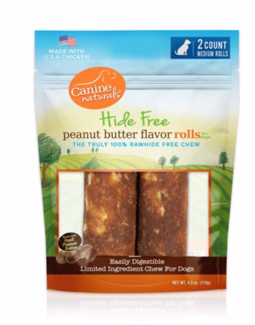 Canine Natural 4" Peanut Butter Roll Hide Free Chew 2pk