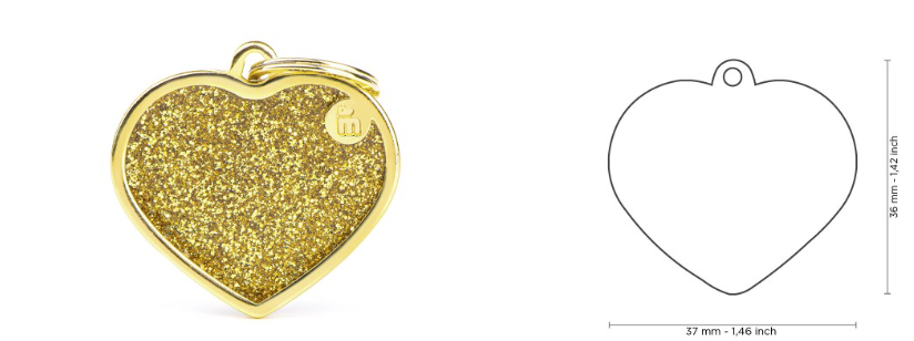 MyFamily Shine Big Gold Glitter Heart ID Tag
