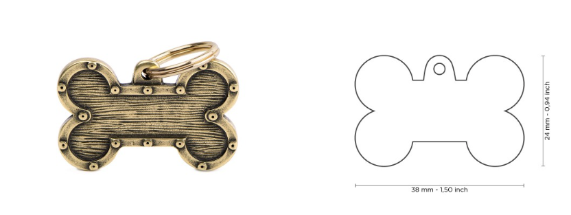 MyFamily Bronx Big Futuristic Bone ID Tag in English Brass