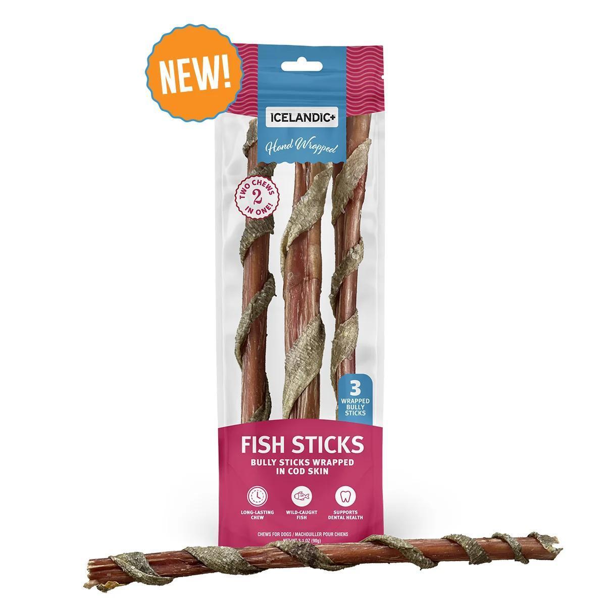 Icelandic 12in Dog 3pk Bully Stick Wrapped w/Fish Skin