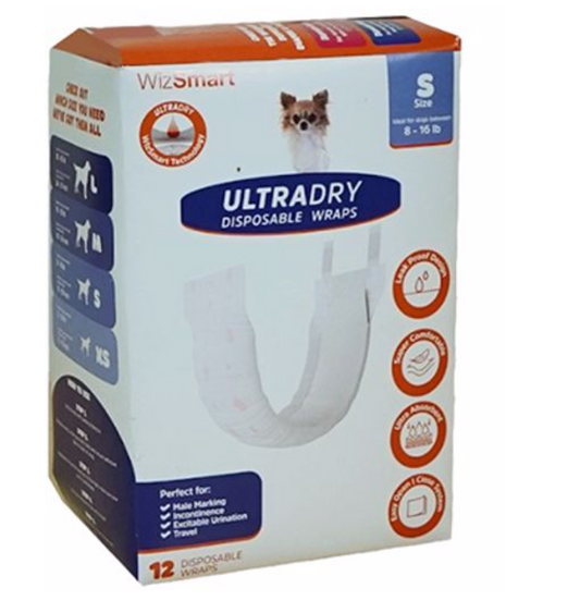 WizSmart Ultradry Dog 12ct SM Male Wraps