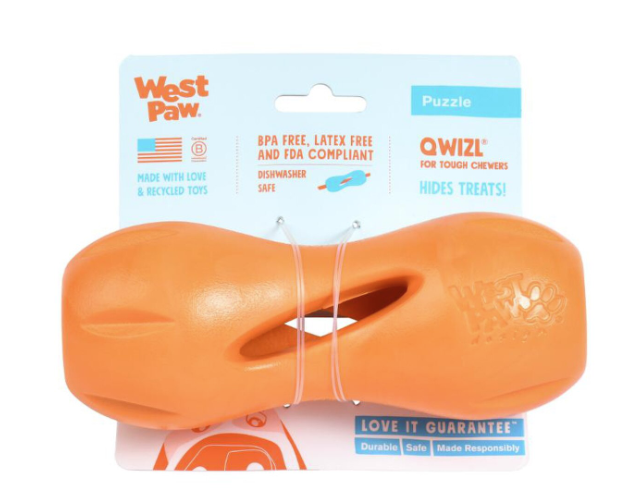 West Paw Qwizl Dog Puzzle Toy Tangerine Large 6.5"