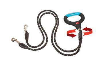Wigzi Dual Doggie Reflective Rope Leash Black Small