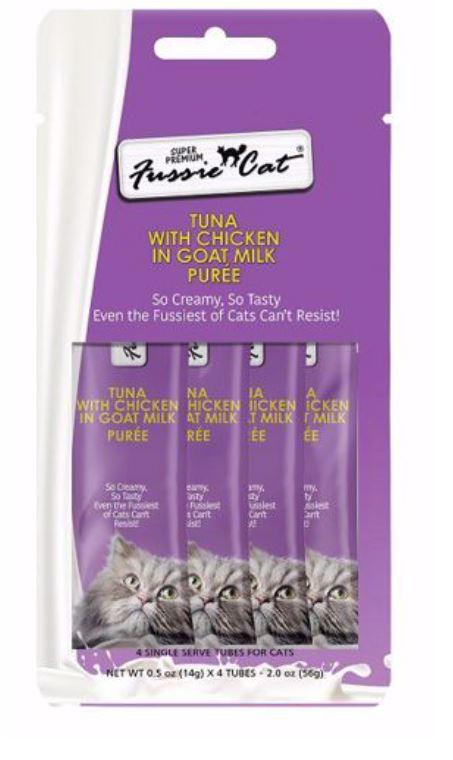 Fussie Cat Tuna Chicken Goat Milk Puree 4pk