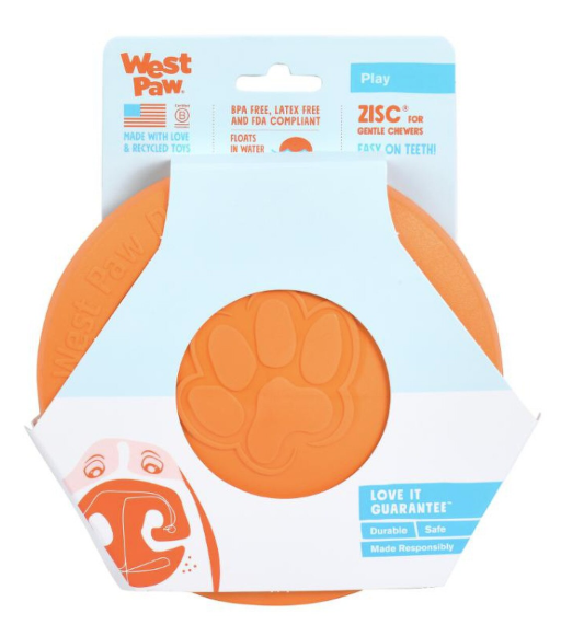 West Paw Zisc Dog Toy Tangerine Small 6.5"