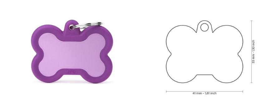 MyFamily Hushtag Big Purple Aluminum Bone ID Tag with Rubber