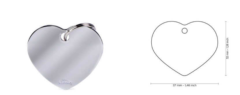 MyFamily Basic Big Heart ID Tag in Chrome-Plated Brass