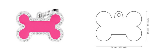 MyFamily Glam Big Fuchsia Bone ID Tag with Rhinestones