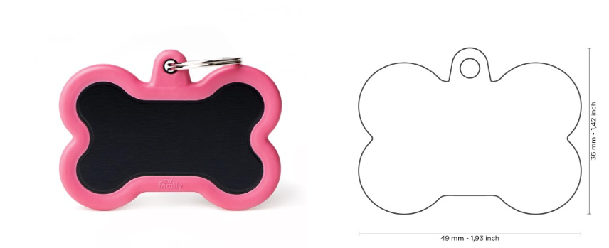 MyFamily Hushtag XL Black Aluminum Bone ID Tag with Pink Rubber