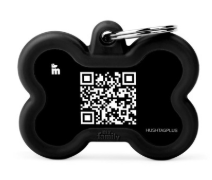 MyFamily Hushtag Plus QR Code Black Bone Aluminum Blue Rubber ID Tag