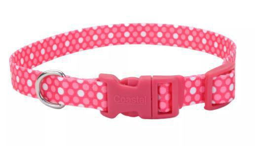 Coastal 5/8" Adj. Collar Pink Dots 10"-14"