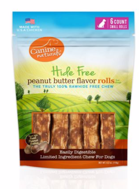 Canine Natural 2.5" Mini Peanut Butter Roll Hide Free Chew 6pk