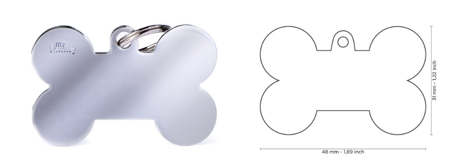MyFamily Basic XL Bone ID Tag in Chrome-Plated Brass