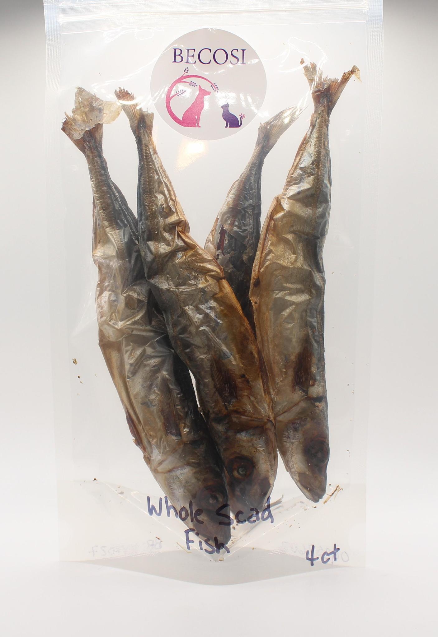 Becosi Dehydrated Whole Dragon Round Scad Fish 4 ct