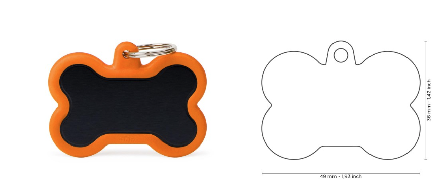 MyFamily Hushtag XL Black Aluminum Bone ID Tag with Orange Rubber