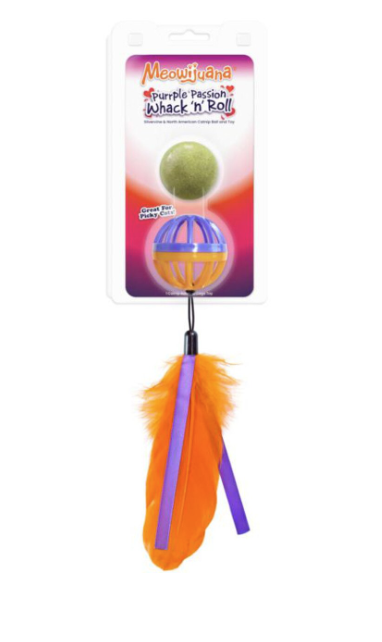 Meowijuana Purple Passion Whack 'n' Roll Compressed Catnip Ball w/ Cage