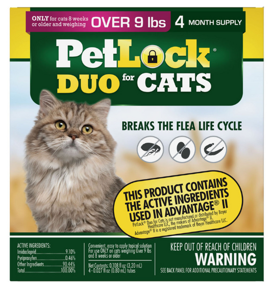 PetLock Duo Flea & Tick Cat Over 9# 4pk