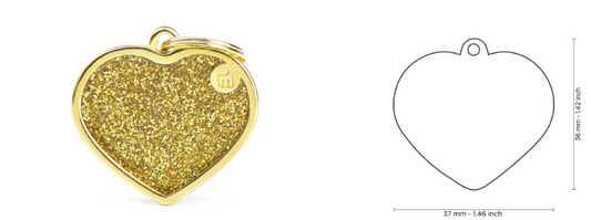 MyFamily Shine Big Gold Glitter Heart ID Tag