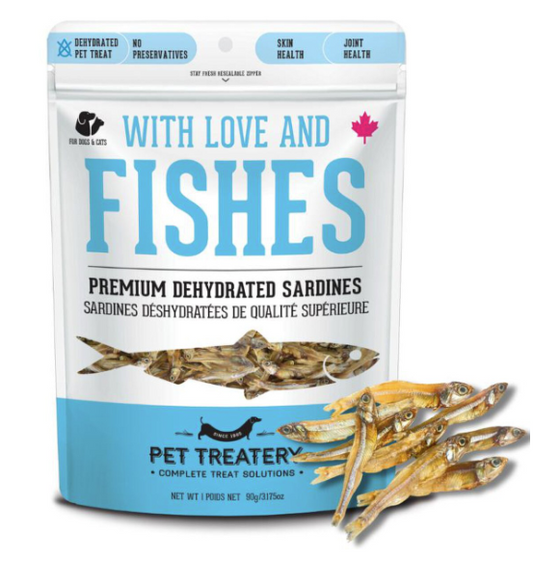Pet Treatery With Love & Fishes Premium Dehydrated Sardines Dog & Cat Treats 3.17oz