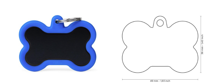 MyFamily Hushtag XL Black Aluminum Bone ID Tag with Blue Rubber