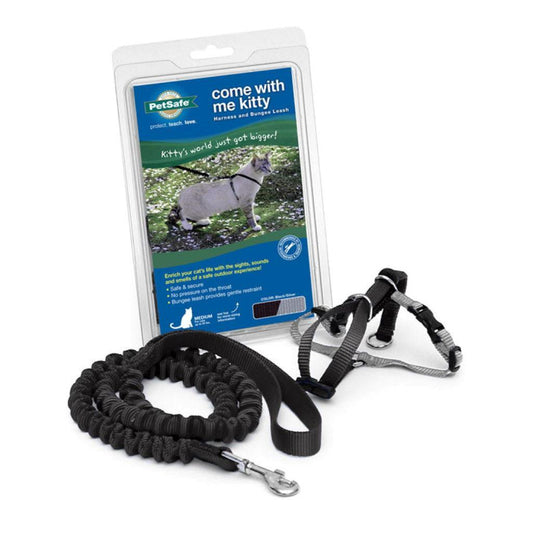 Come With Me Kitty Cat Harness & Bungee Leash Black Medium