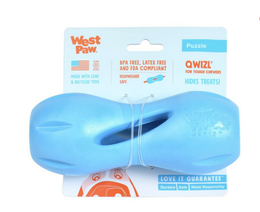 West Paw Qwizl Dog Puzzle Toy Aqua Blue Large 6.5"