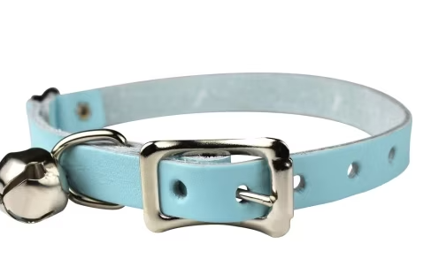 Signature Leather Safety Stretch Cat Collar - Light Blue