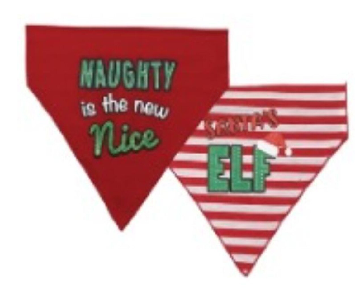Petrageous Reversible Bandana - Naughty/Nice & Santa's Elf Sm/Md