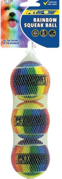 PetSport Rainbow Squeak Ball 2.5" 3pk