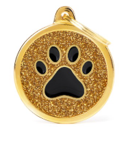 MyFamily Shine Gold Big Black Glitter Circle Gold Paw ID Tag