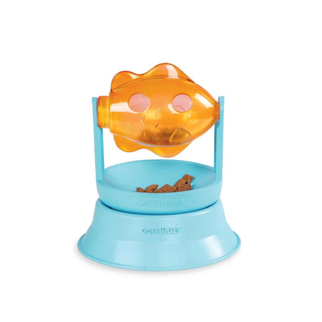 Outward Hound Catstages 2in1 Spinning Fish Cat Treat Dispensing Toy & Track Topper Blue