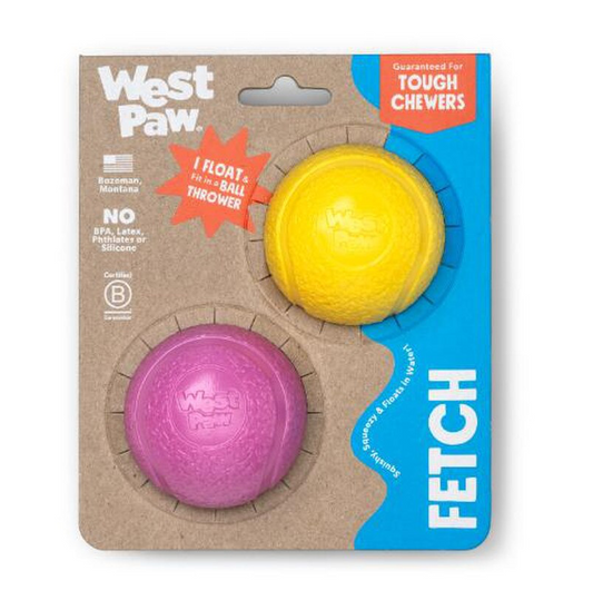 West Paw Boundr Tennis Ball Dandelion Yellow/Hot Pink Small 2ct