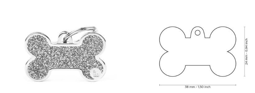 MyFamily Shine Big Grey Glitter Bone ID Tag