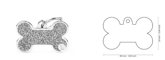 MyFamily Shine Big Grey Glitter Bone ID Tag