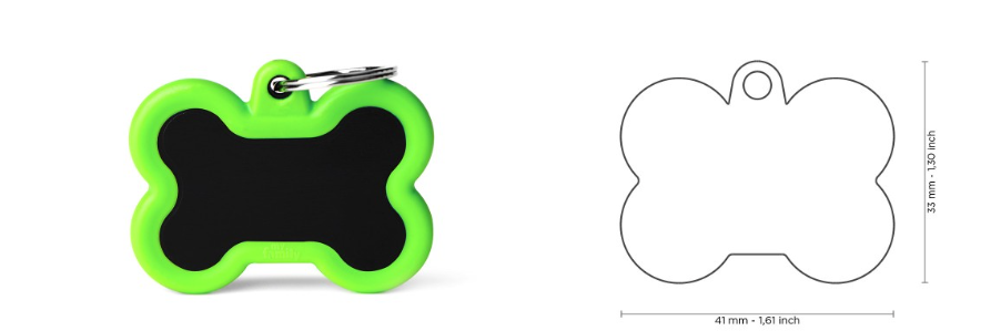 MyFamily Hushtag Big Black Aluminum Bone ID Tag with Green Rubber