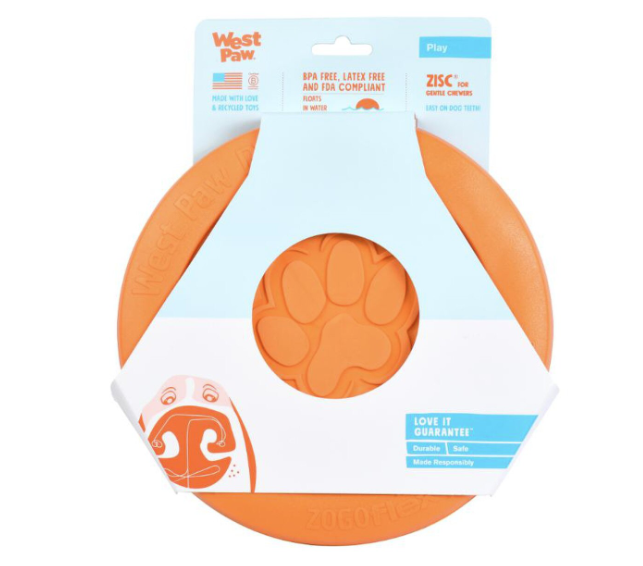 West Paw Zisc Dog Toy Tangerine Large 8.5"