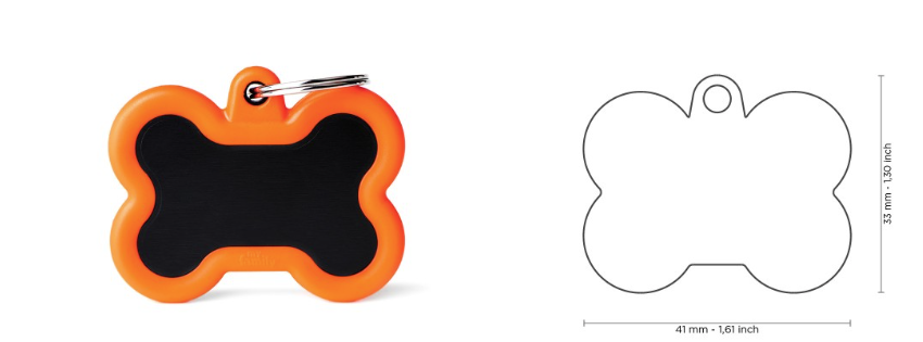 MyFamily Hushtag Big Black Aluminum Bone ID Tag with Orange Rubber
