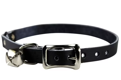 Signature Leather Safety Stretch Cat Collar - Black