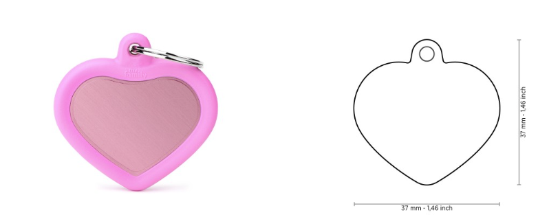 MyFamily Hushtag Pink Aluminum Heart ID Tag with Rubber