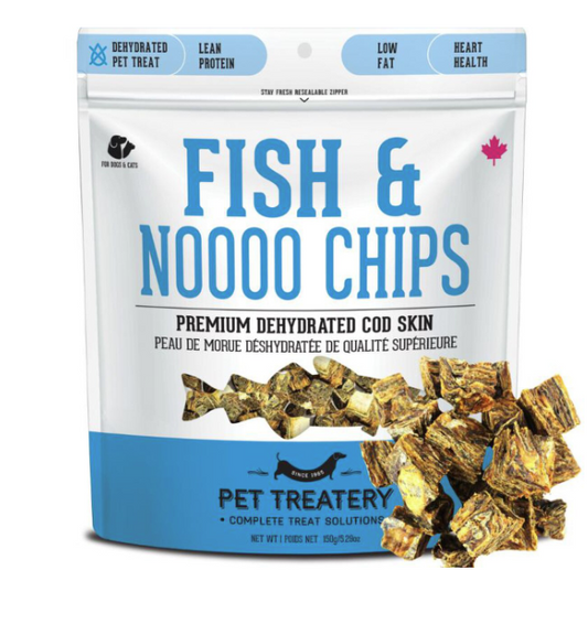 Pet Treatery Fish & Nooo Chips. Dehydrated Cod Skin Dog & Cat Treats 5.29oz