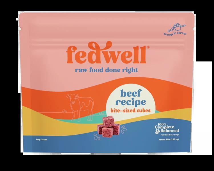 Fedwell Dog Frozen GF Beef Diced Cubes 3#