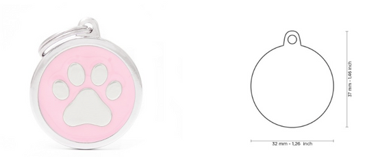 MyFamily Classic Big Pink Circle with Paw ID Tag