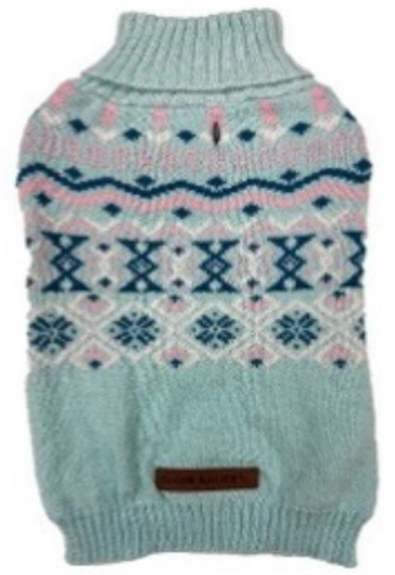 Petrageous Eddie Bauer Blossom Fair Isle Turtleneck Sweater Aqua LG
