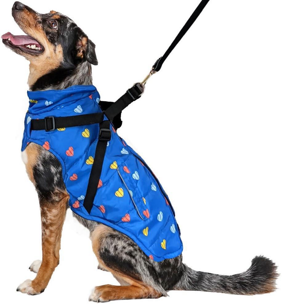 Fashion Pet Puffy Heart Harness Blue MD